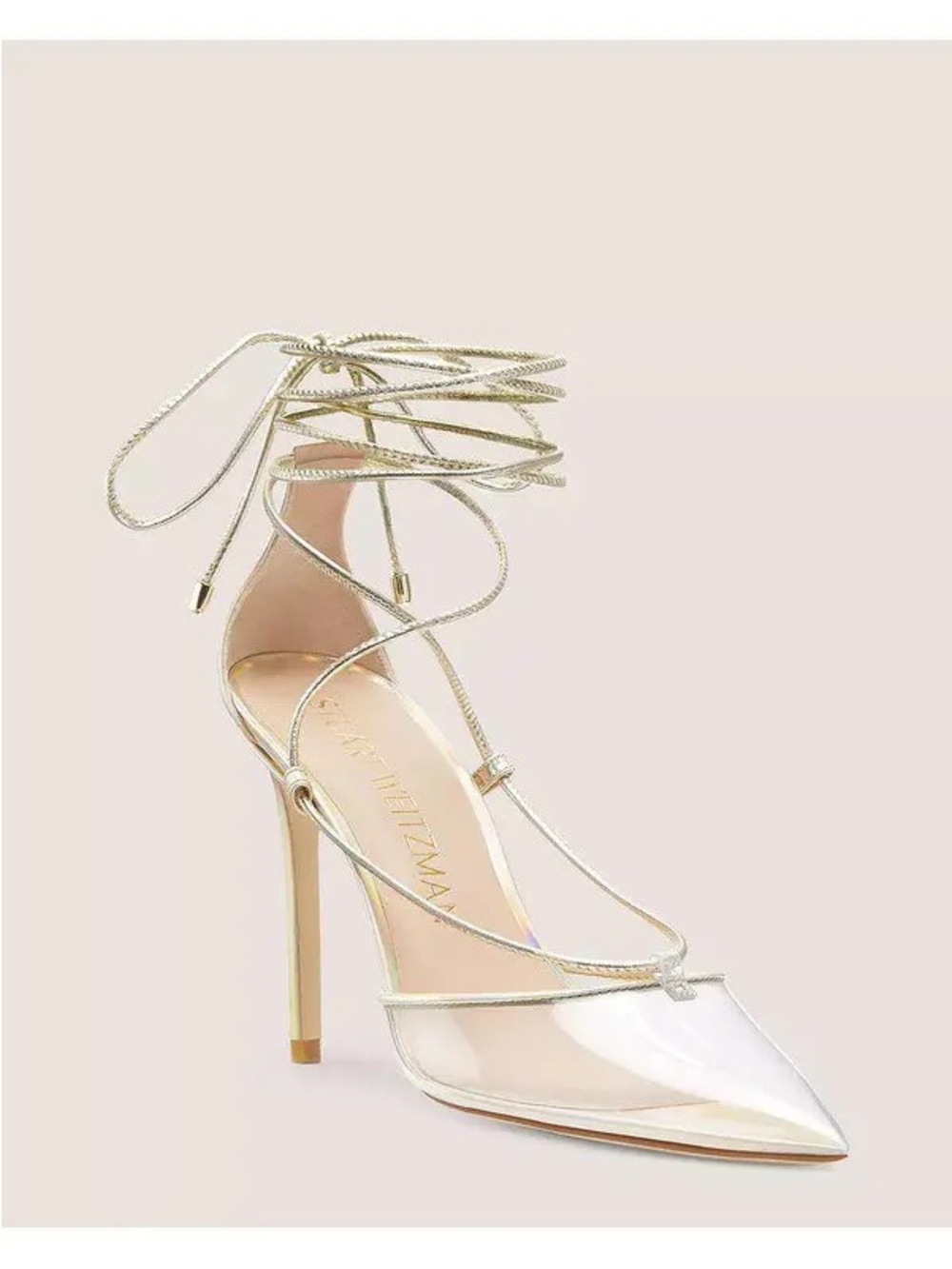 Gold Lace-Up Pointed Toe Stiletto Pump